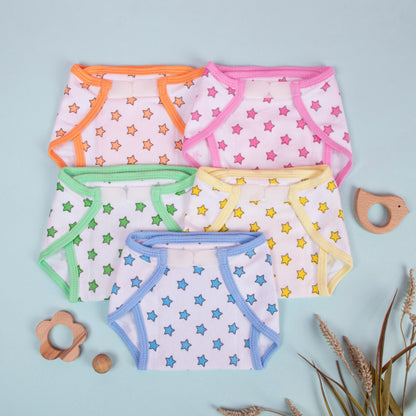 Ready To Wear Cotton Star Printed Baby Nappies - Pack of 5