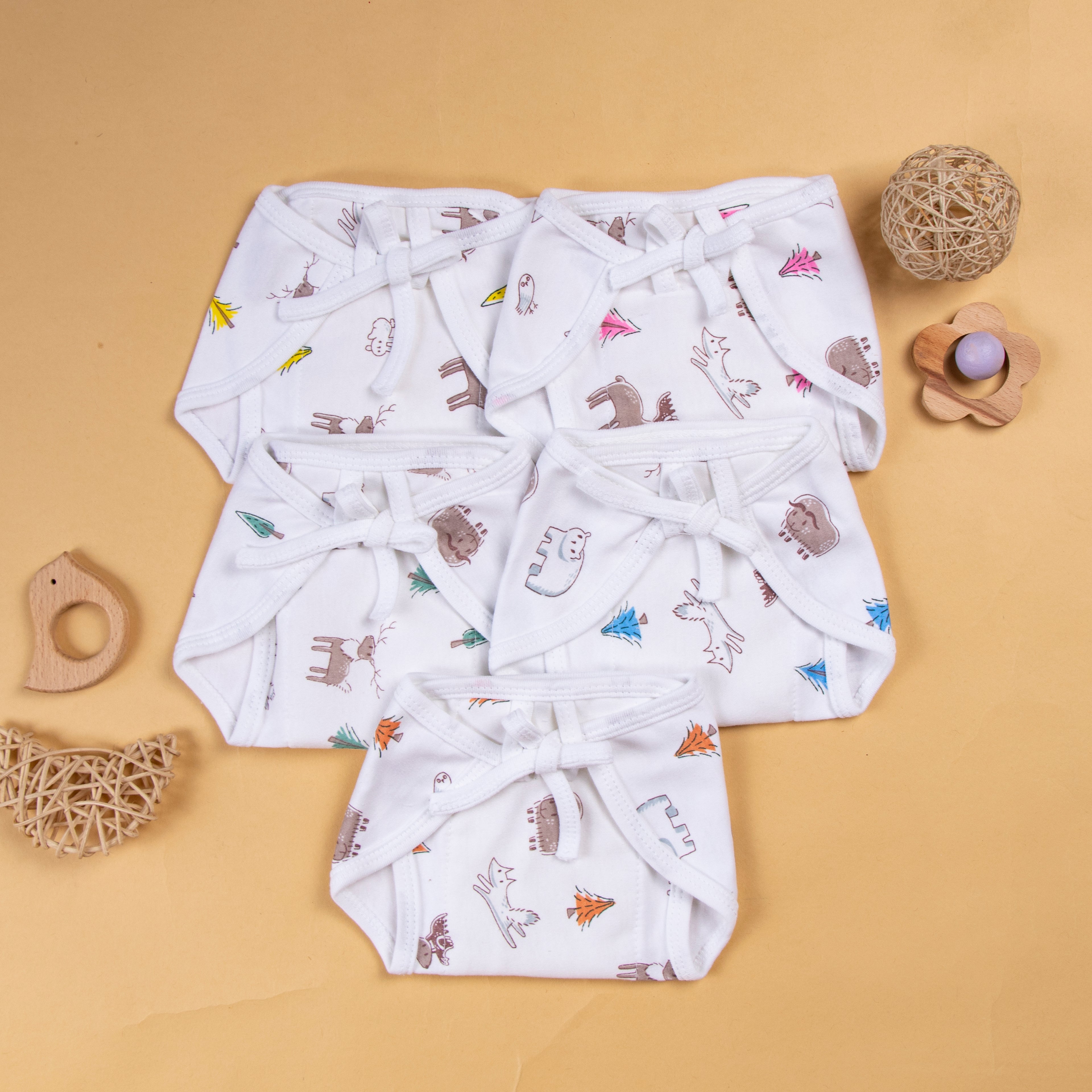 White Printed Reusable Baby Nappy (Pack of 5)