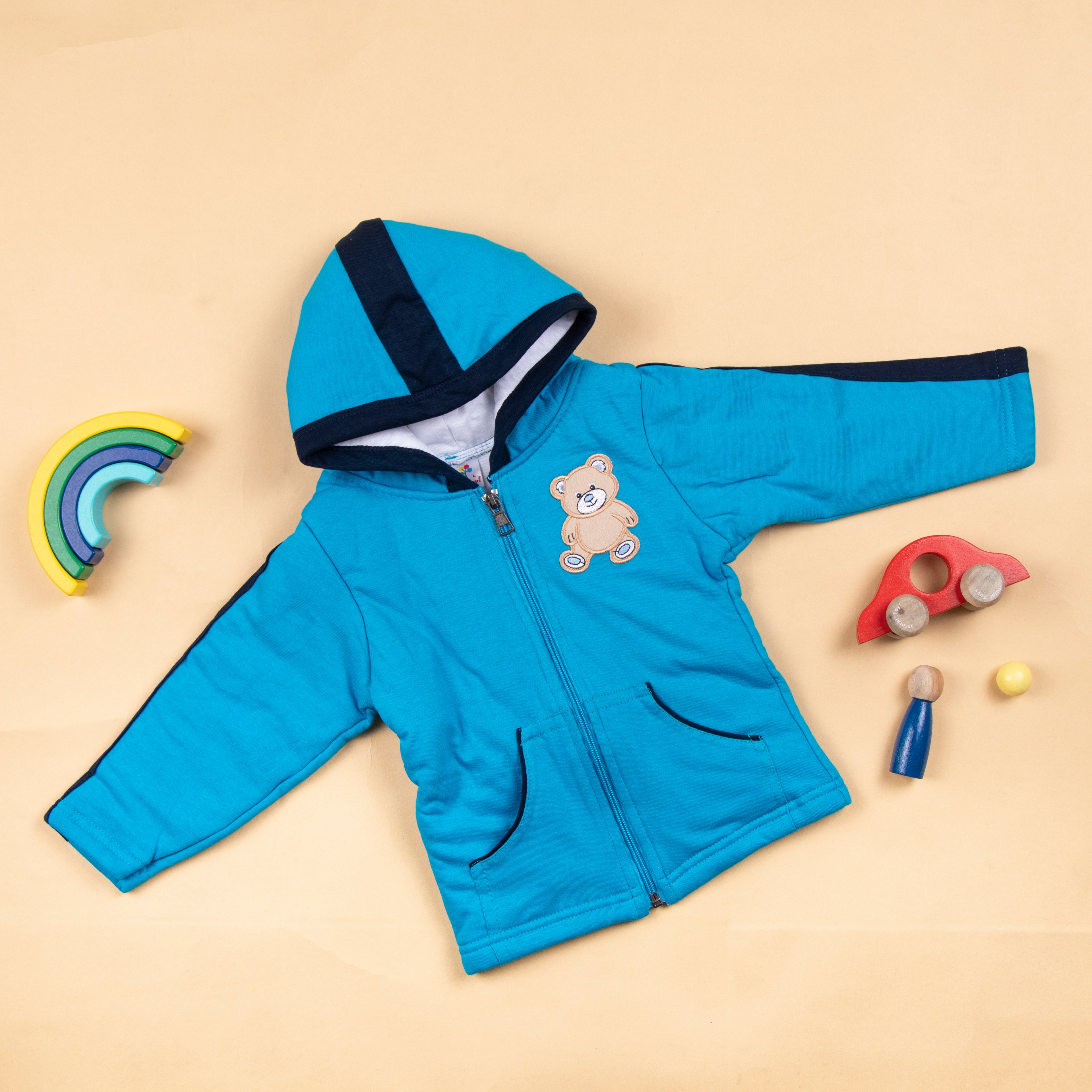 Baby Teddy Hoodie With Zipper - Blue