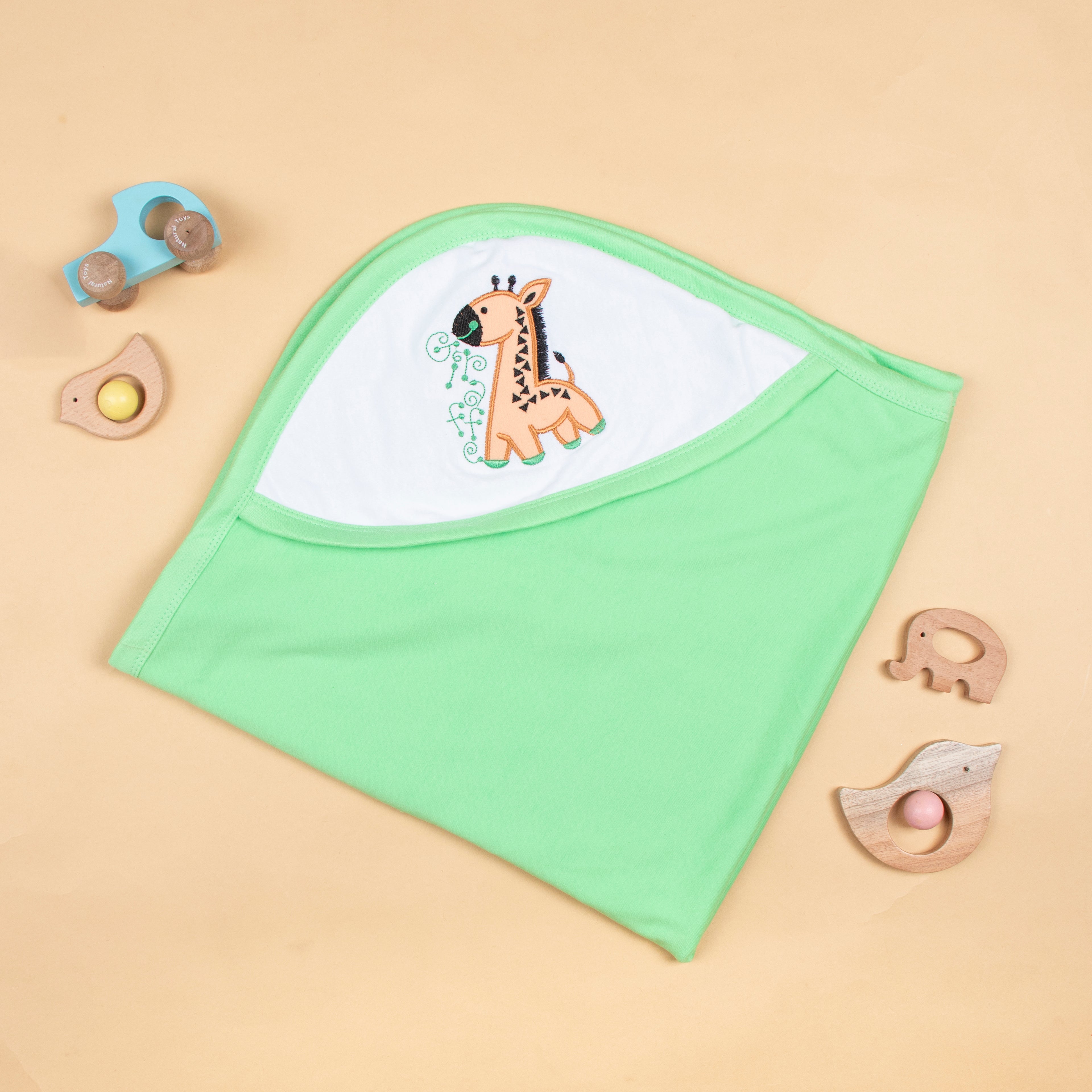 Soft interlock with terry baby hooded towel with polka dots