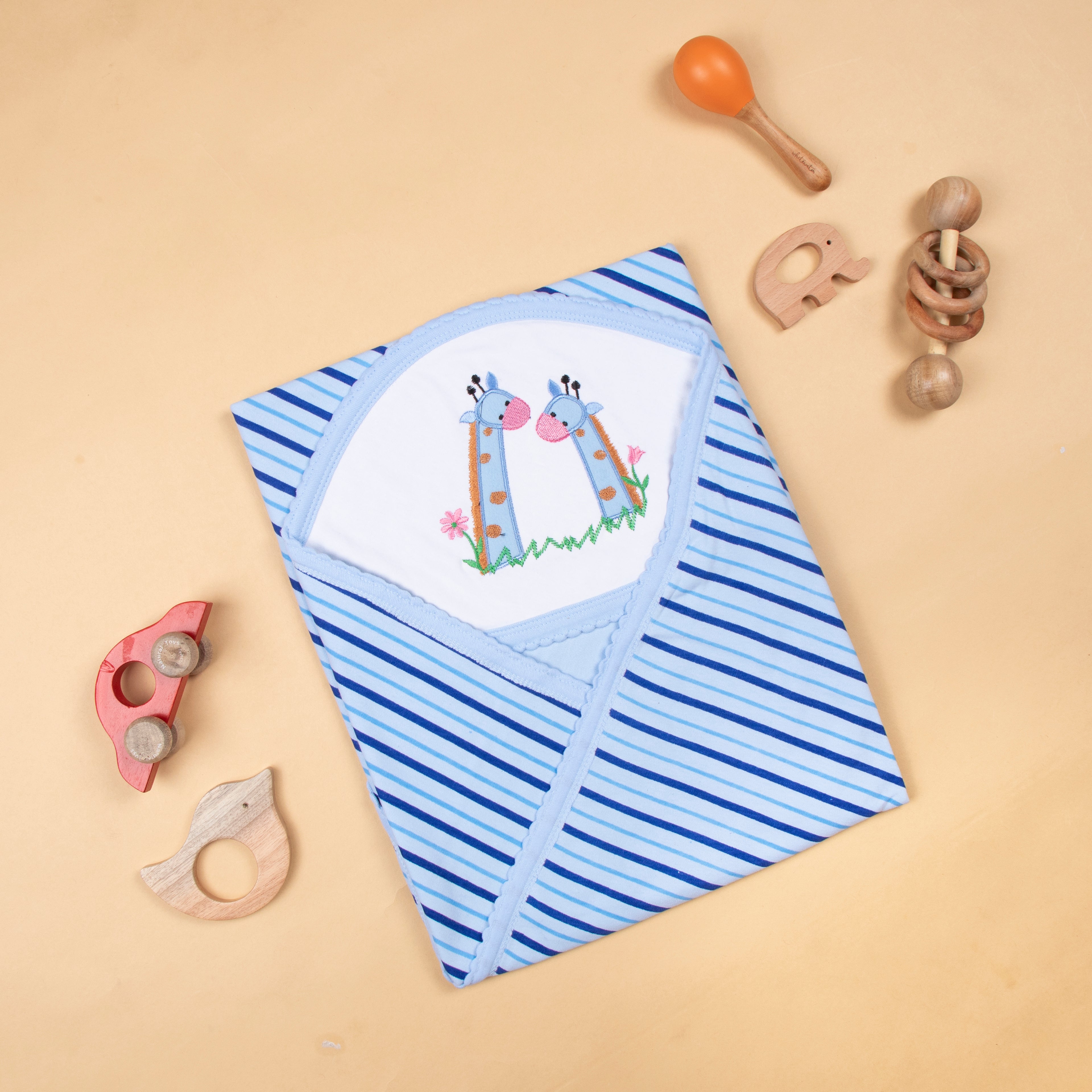 Baby Hooded Towel With Stripes made of double side soft interlock.