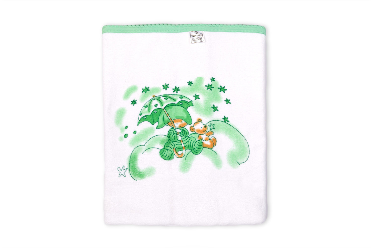 Soft and comfy terry cloth printed on white baby towel