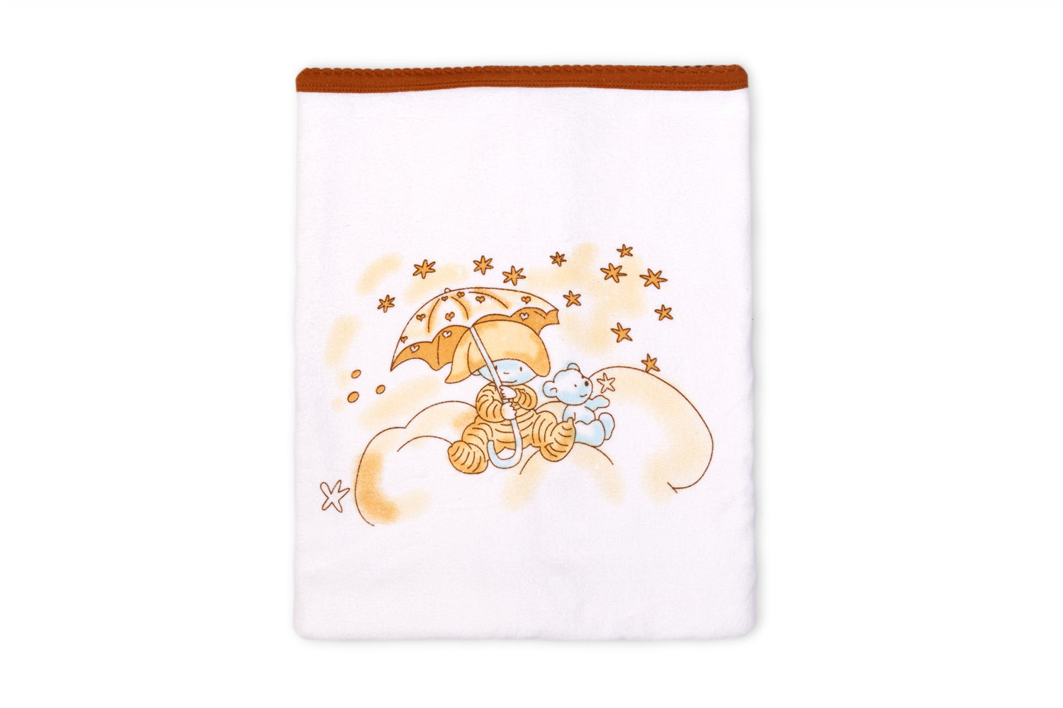 Soft and comfy terry cloth printed on white baby towel