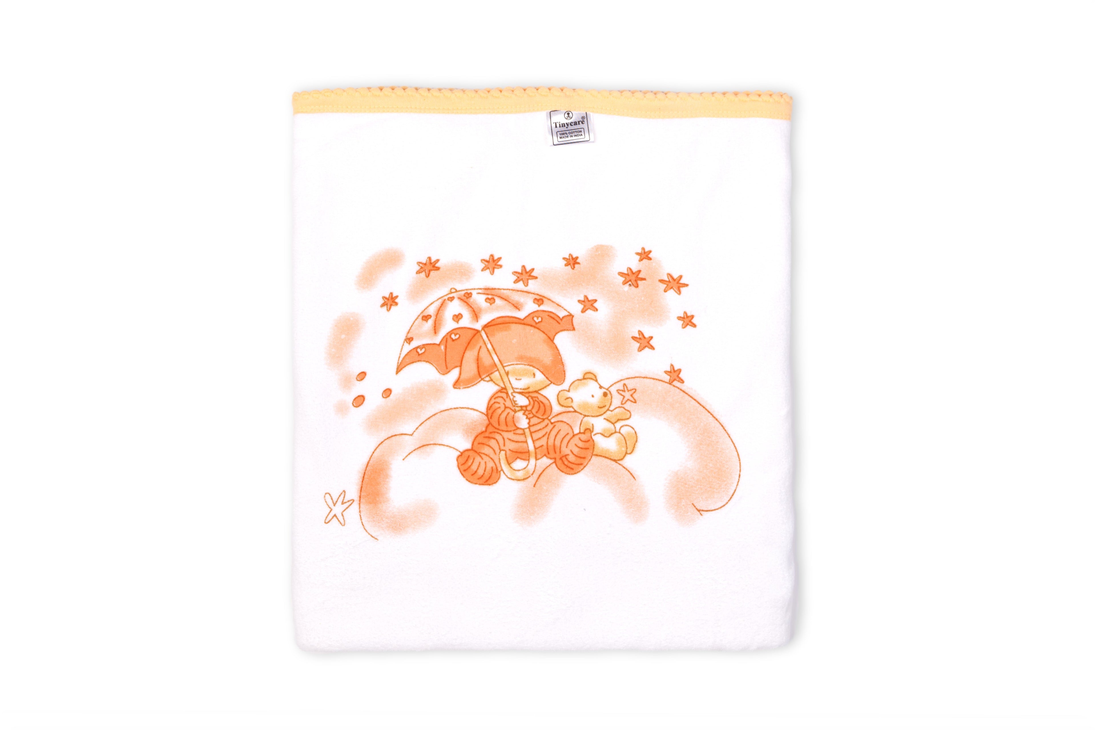 Soft and comfy terry cloth printed on white baby towel