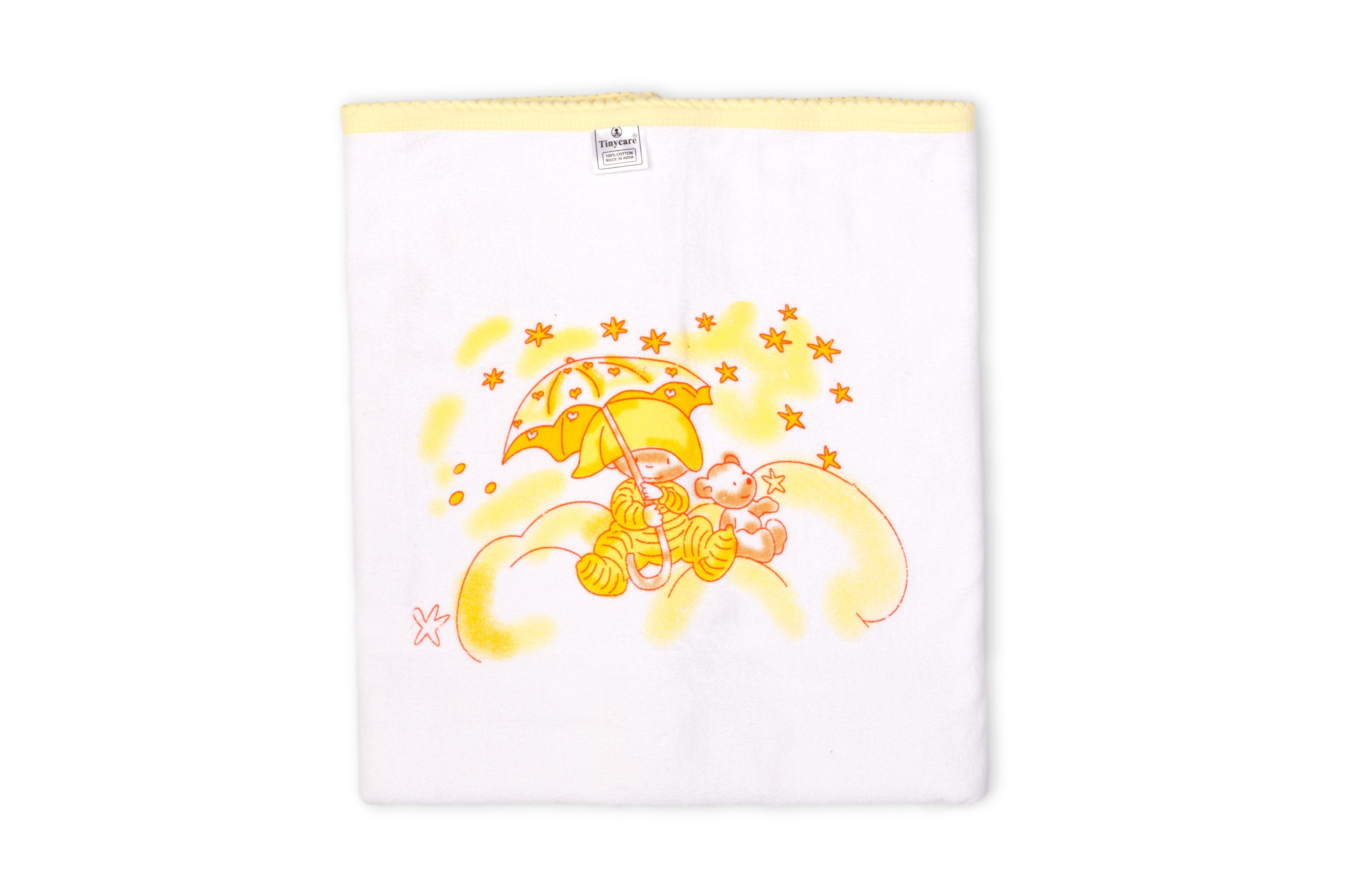 Soft and comfy terry cloth printed on white baby towel