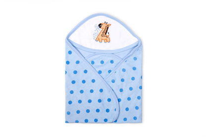 Soft interlock with terry baby hooded towel with polka dots