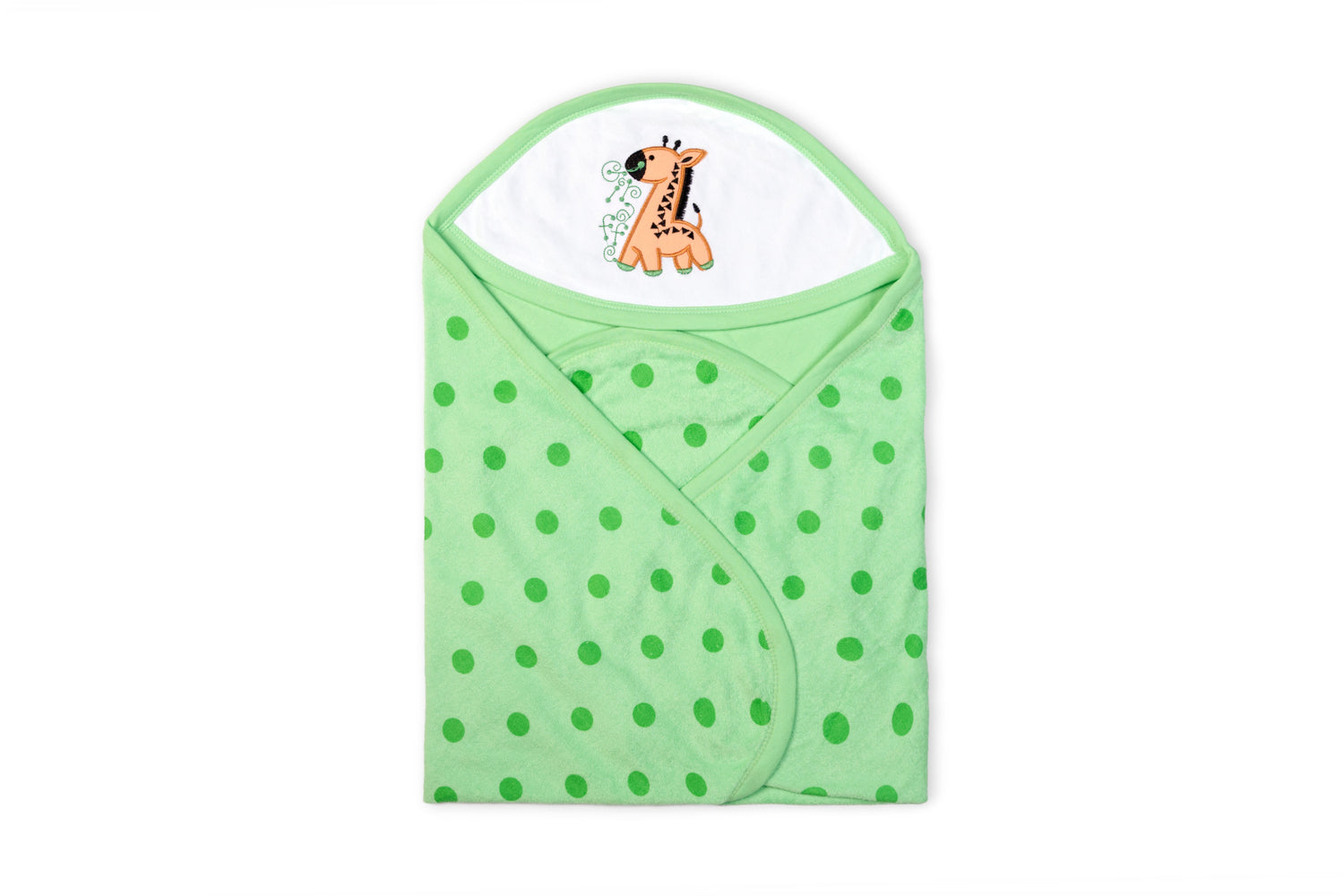 Soft interlock with terry baby hooded towel with polka dots