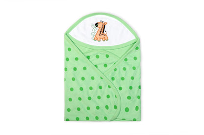 Soft interlock with terry baby hooded towel with polka dots