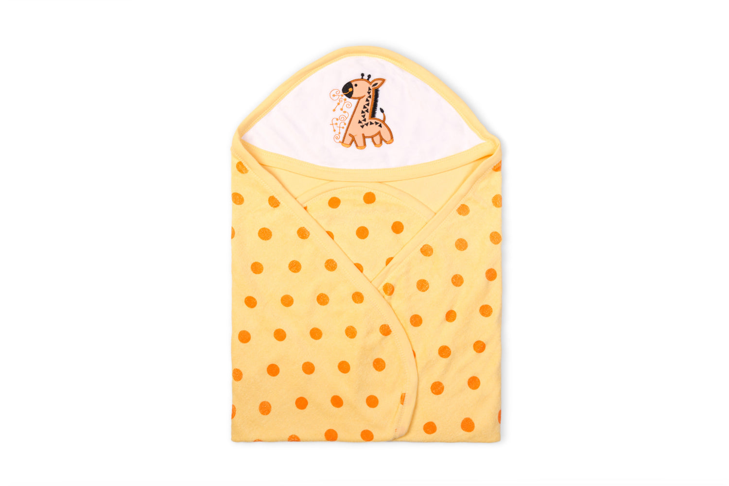 Soft interlock with terry baby hooded towel with polka dots