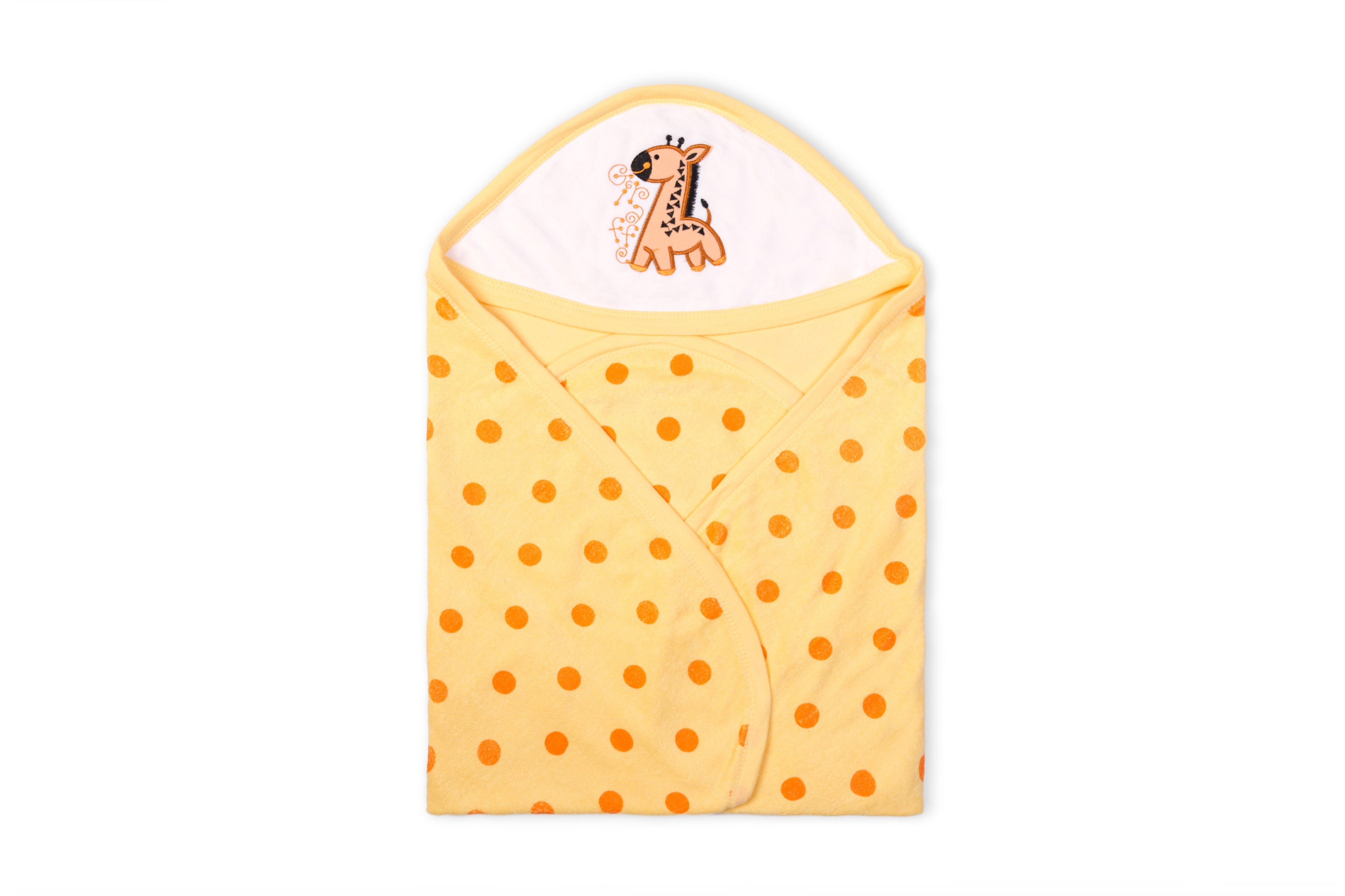 Soft interlock with terry baby hooded towel with polka dots