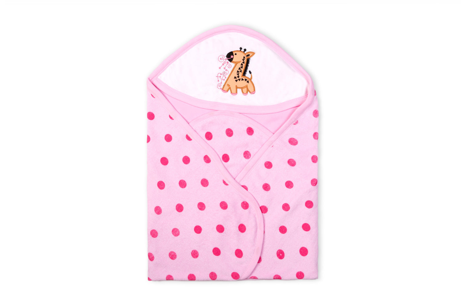 Soft interlock with terry baby hooded towel with polka dots