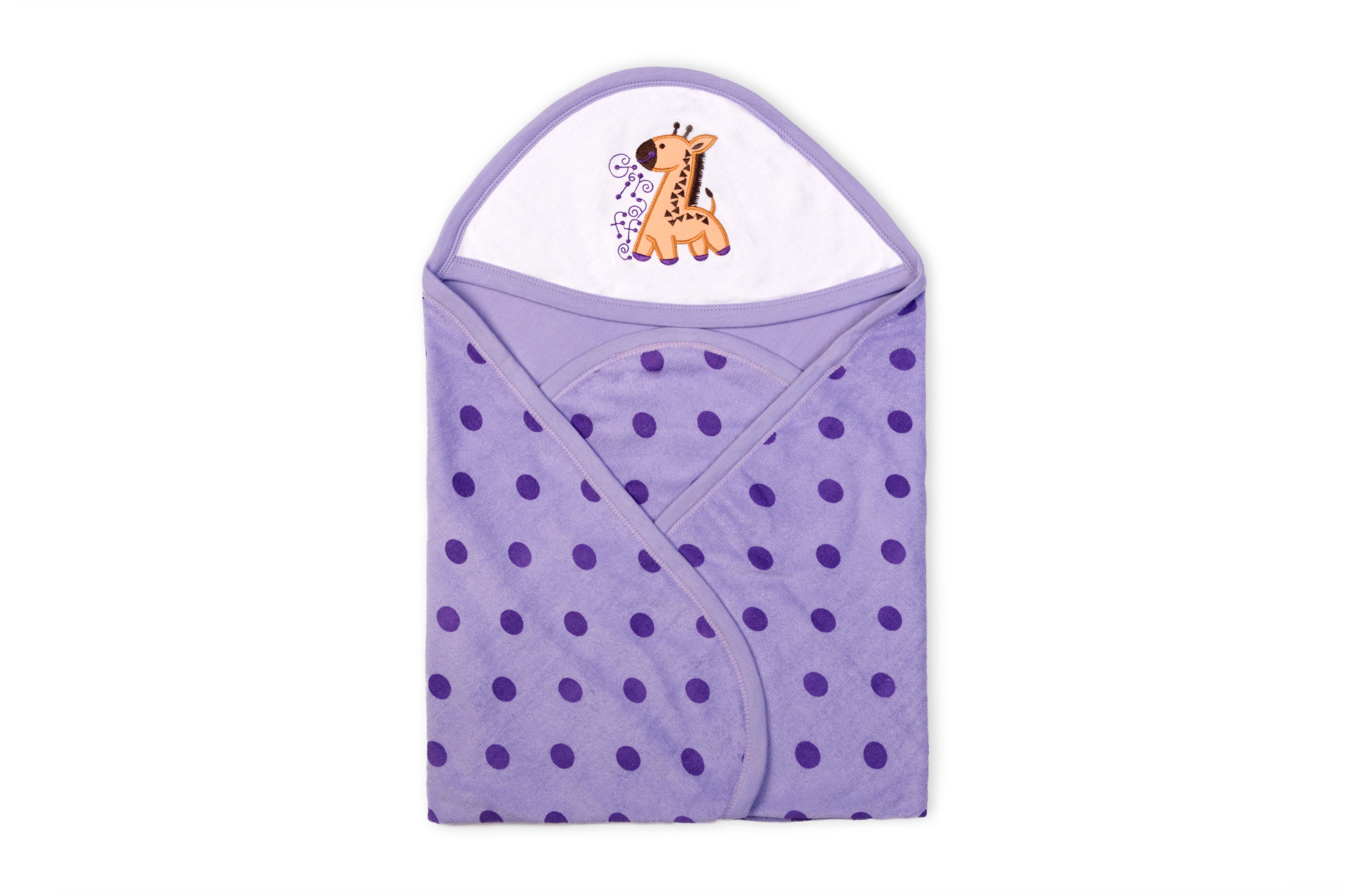 Soft interlock with terry baby hooded towel with polka dots