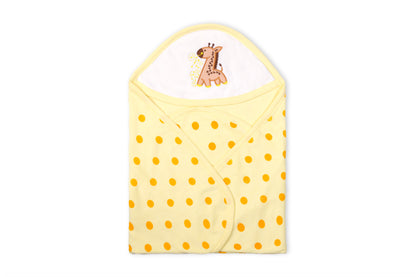 Soft interlock with terry baby hooded towel with polka dots