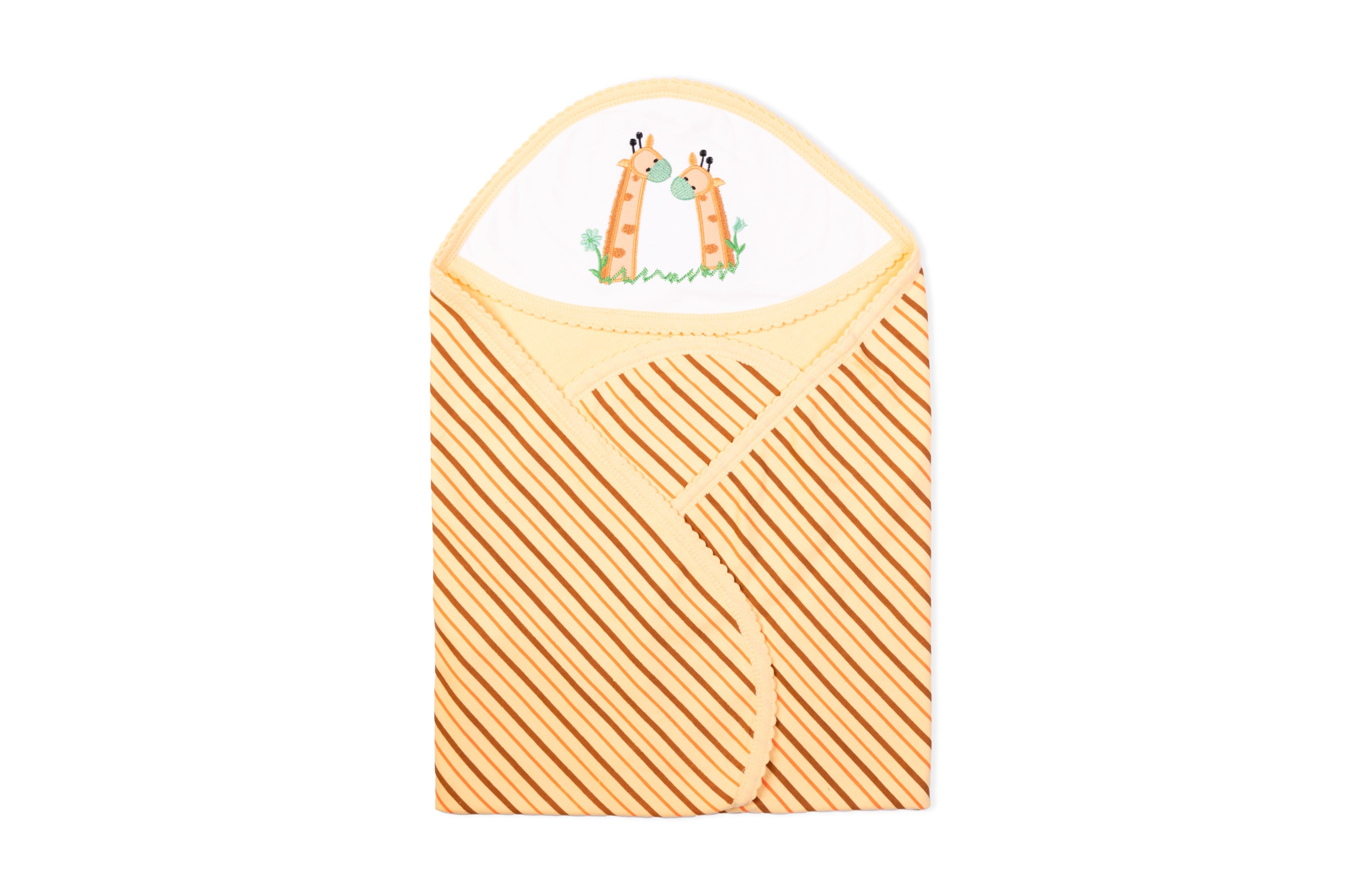 Baby Hooded Towel With Stripes made of double side soft interlock.