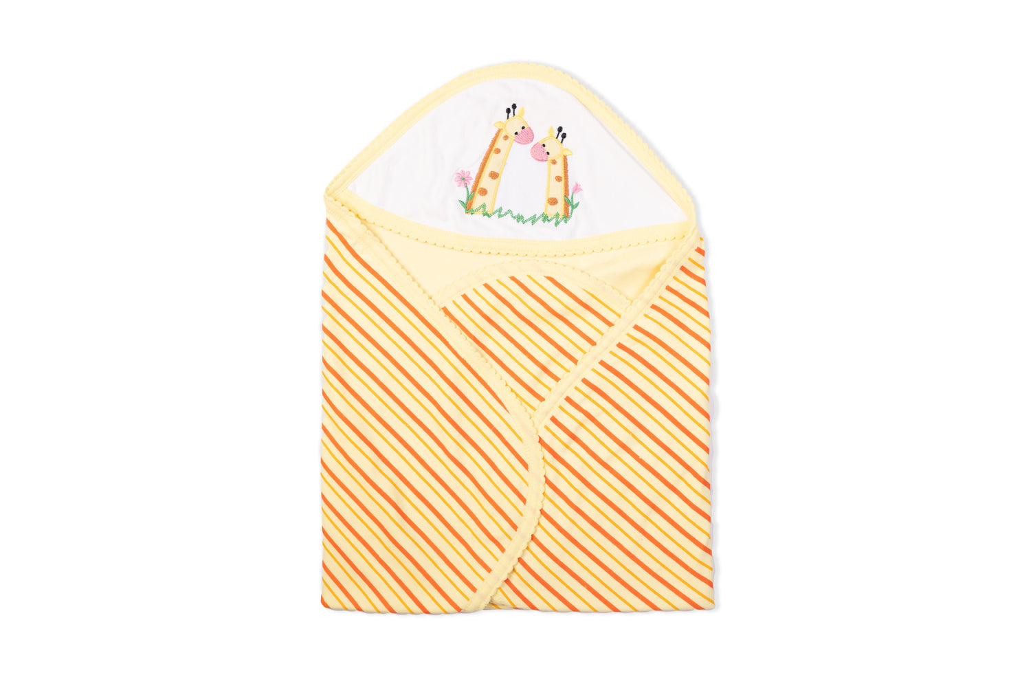 Baby Hooded Towel With Stripes made of double side soft interlock.