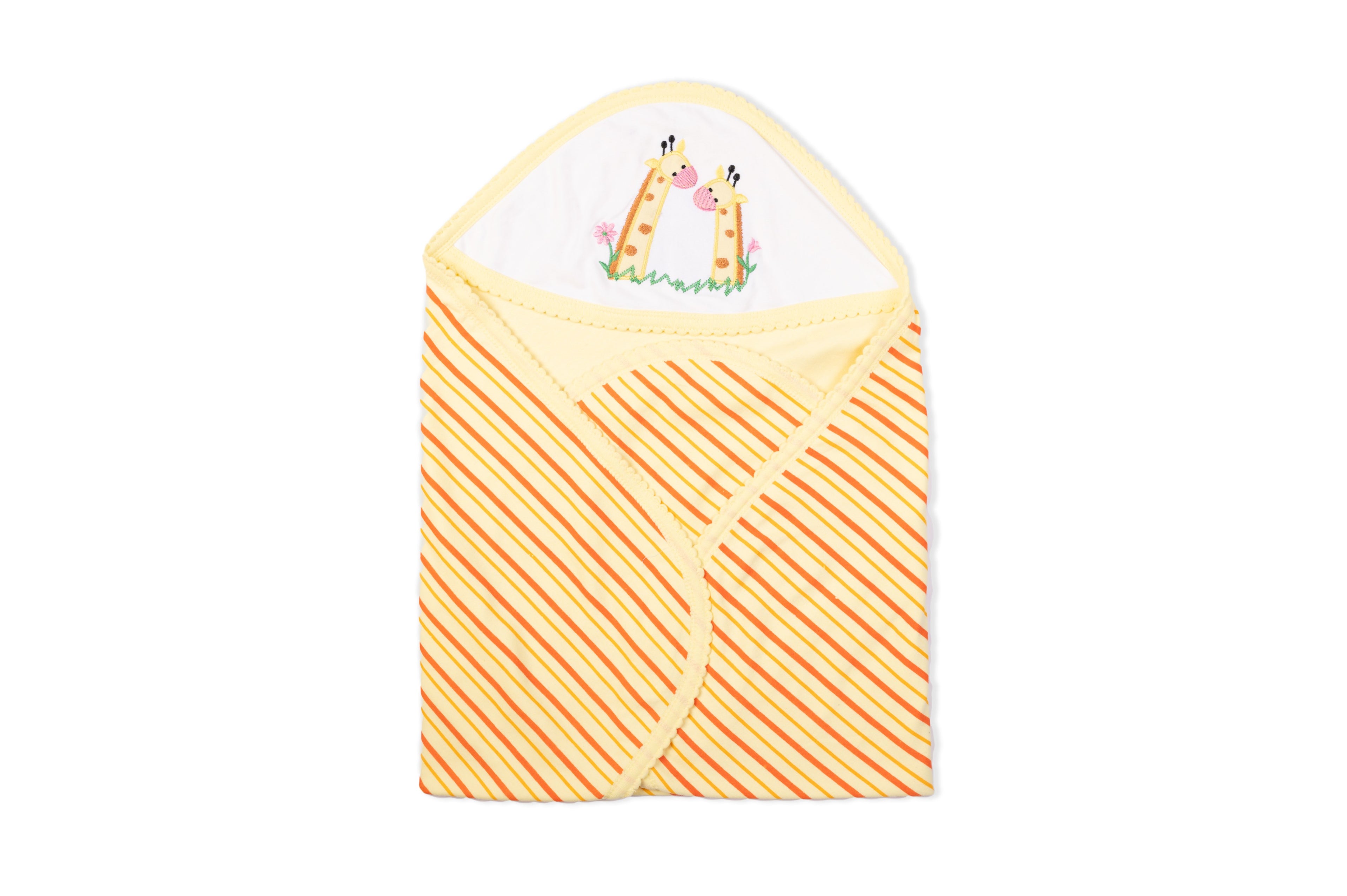 Baby Hooded Towel With Stripes made of double side soft interlock.