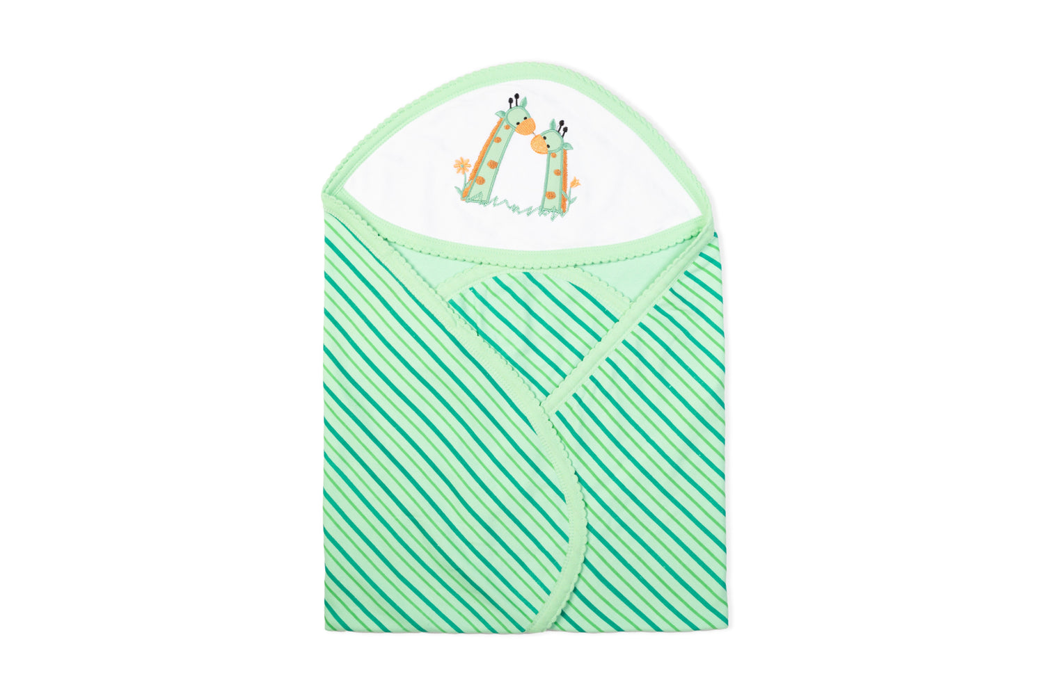 Baby Hooded Towel With Stripes made of double side soft interlock.