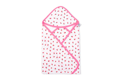 Interlock printed strawberry print hooded towel