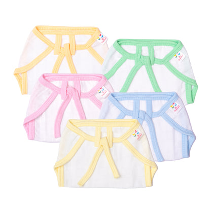 White Plain Reusable Baby Nappies With Coloured Borders (Pack of 5)