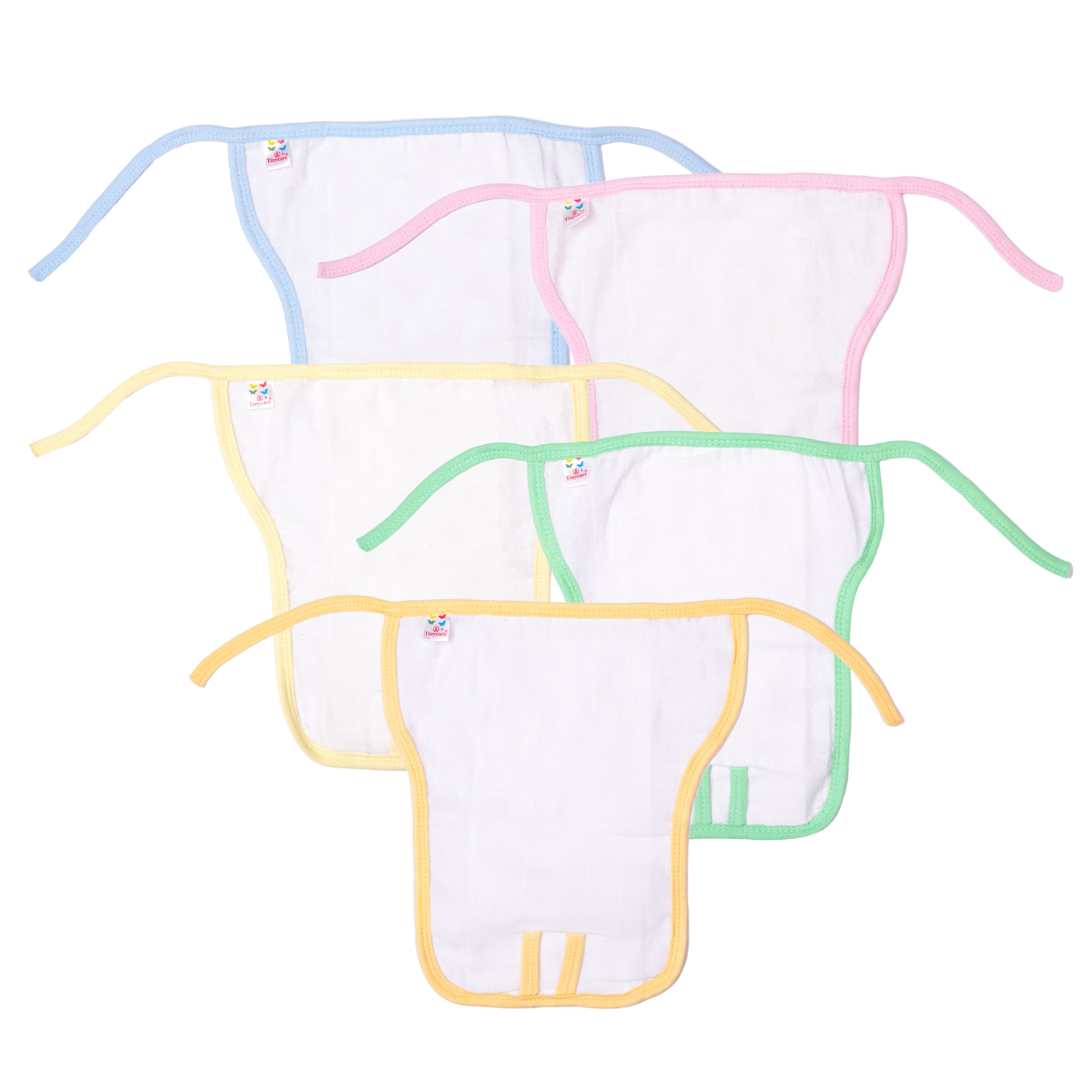 White Plain Reusable Baby Nappies With Coloured Borders (Pack of 5)